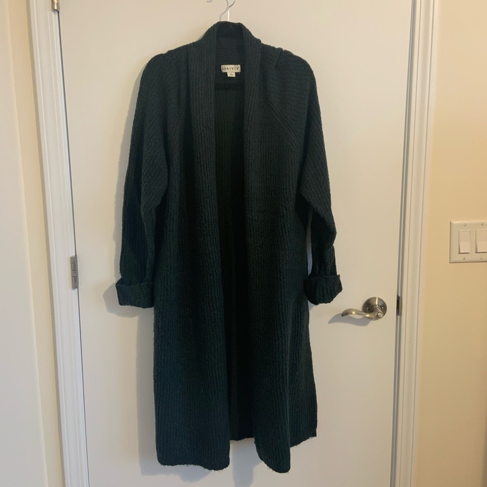 Beautiful midi length forest green duster cardigan